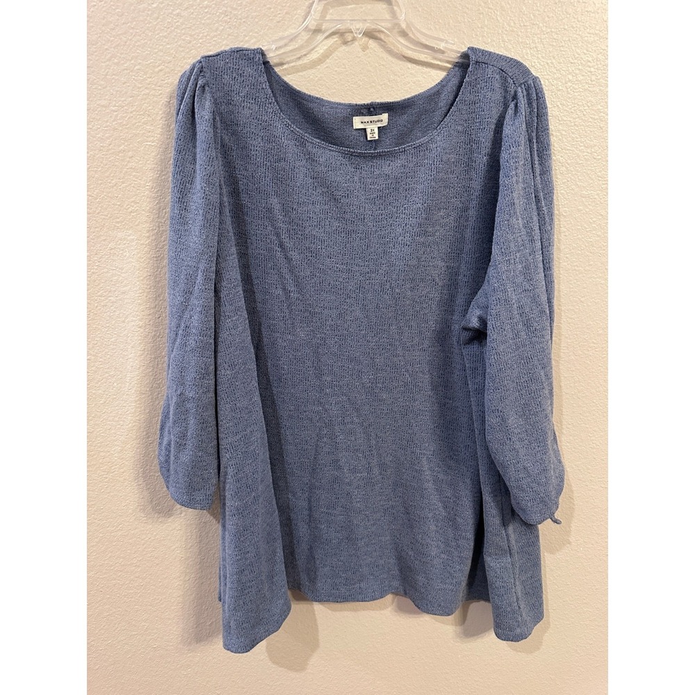 MAX STUDIO Women's 3X Blue Long Sleeve Knit Top‎ Blouse Casual Relaxed